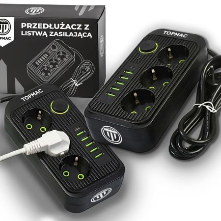 Listwa Zasilająca TopMac | 3 Gniazda + USB-C Szybkie Ładowanie