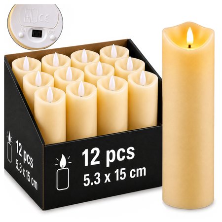 12x Wkład LED do zniczy, efekt płomienia, 15 cm
