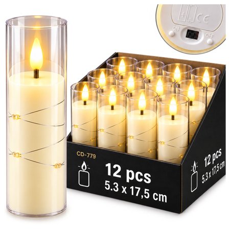 Zestaw 12x świeca elektryczna LED bezpłomieniowa 17,5 cm