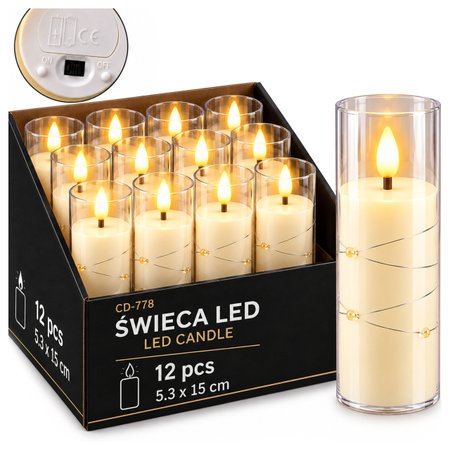 Zestaw 12x świeca elektryczna LED bezpłomieniowa 15 cm